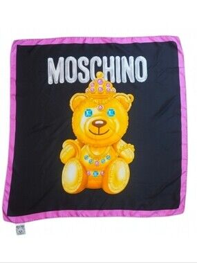 MOSCHINO COUTURE | 100% Silk Jewel King Teddy Bear Scarf 34" X 34"
